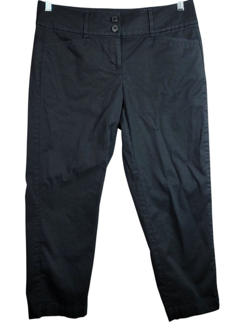 Ann Taylor LOFT Original Crop Chino Pants Black SZ 4 Zip 2-Button Tapered Flat